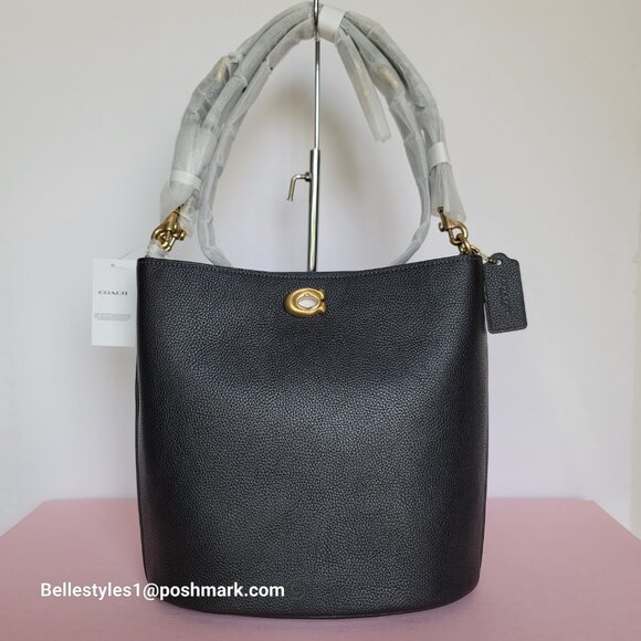 COACH Willow Polished Pebbled Leather Bucket Shoulder Bag- Black ⭐ - Picture 5 of 16